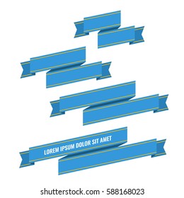 Blue web ribbon banners set. Design vector illustration