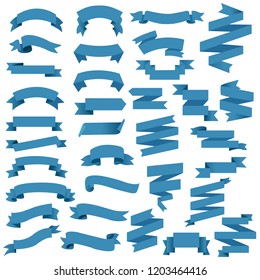Blue Web Ribbon Big Set, Vector Illustration

