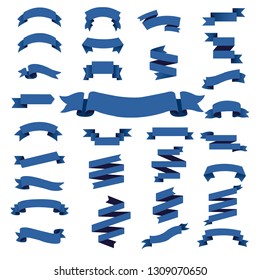 Blue Web Ribbon Big Set, Vector Illustration