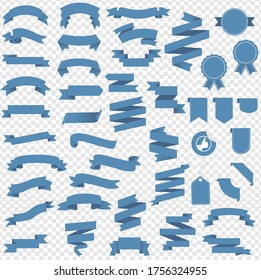 Blue Web Ribbon Big Set Transparent background, Vector Illustration