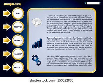 Blue web template design with golden rings and arrows