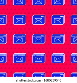 Sitio y sobre azul, nuevo mensaje, icono de correo aislado sin fisuras en el fondo rojo. Uso para boletines de correo electrónico, encabezados, entradas de blog. Ilustración vectorial