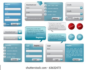 Blue  website form set with buttons