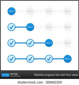 Blue website progress bar with four steps in vector format