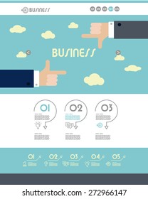 blue website template with hands. infographic concept.