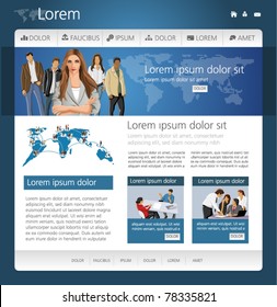Blue Website Template. Vector illustration.
