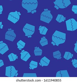 Blue Wedding cake with heart icon isolated seamless pattern on blue background. Valentines day symbol.  Vector Illustration