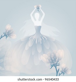 Blue WEDDING DRESS / Soft flower background