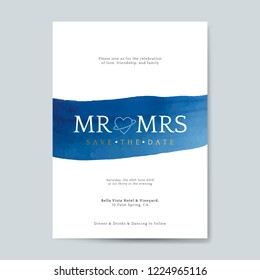 Blue wedding invitation card vector