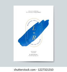 Blue wedding invitation card vector