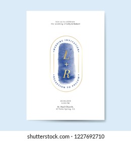 Blue wedding invitation card vector