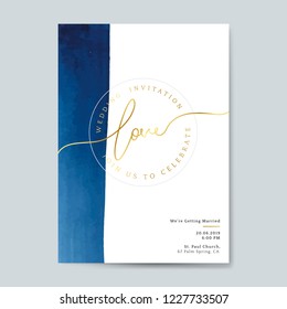 Blue wedding invitation card vector