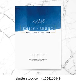 Blue wedding invitation card vector