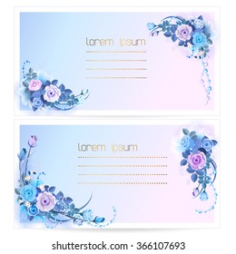 Blue wedding invitation. Invitations decorated arrangement of blue wedding roses.