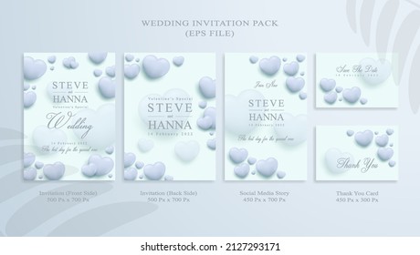 Blue wedding invitation pack with thank you card and social media story