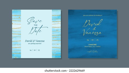 Diseño de la plantilla de la tarjeta de invitación a boda azul 