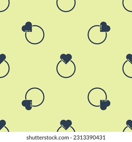Blue Wedding rings icon isolated seamless pattern on yellow background. Bride and groom jewelry sign. Marriage symbol. Diamond ring.  Vector Illustration