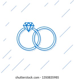 Blue Wedding rings line icon isolated on white background. Bride and groom jewelery sign. Marriage icon. Diamond ring. Vector Illustration