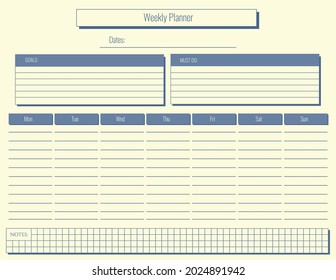 Blue weekly planner, checkered notebook, ruled. To Do, meeting schedule, self-care, to-do list.