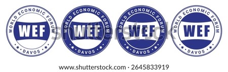 blue wef badge icons with world economic forum davos text used for global business or policy design	
