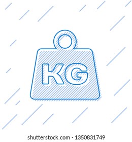 Blue Weight line icon isolated on white background. Kilogram weight block for weight lifting and scale. Mass symbol. Vector Illustration Blue Weight line icon isolated on white background. Kilogram weight block for weight lifting and scale. Mass symbol. Vector Illustration