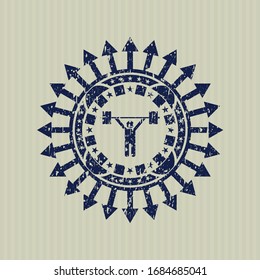 Icono azul de halterofilia en el interior de la estampilla