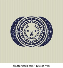 Blue weightlifting inside of crown icon inside distress grunge seal