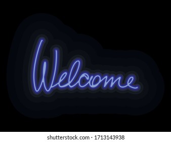 blue welcome  neon text signboard vector logo for design or illustration color