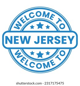 Blue Welcome To New Jersey Sign, Stamp, Sticker with Stars vector illustration