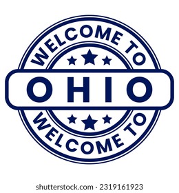 Blue Welcome To Ohio Sign, Stamp, Sticker with Stars vector illustration