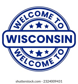 Blue Welcome To Wisconsin Sign, Stamp, Sticker with Stars vector illustration