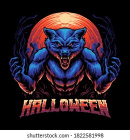 Blue Werewolf Beast Vector Illustration