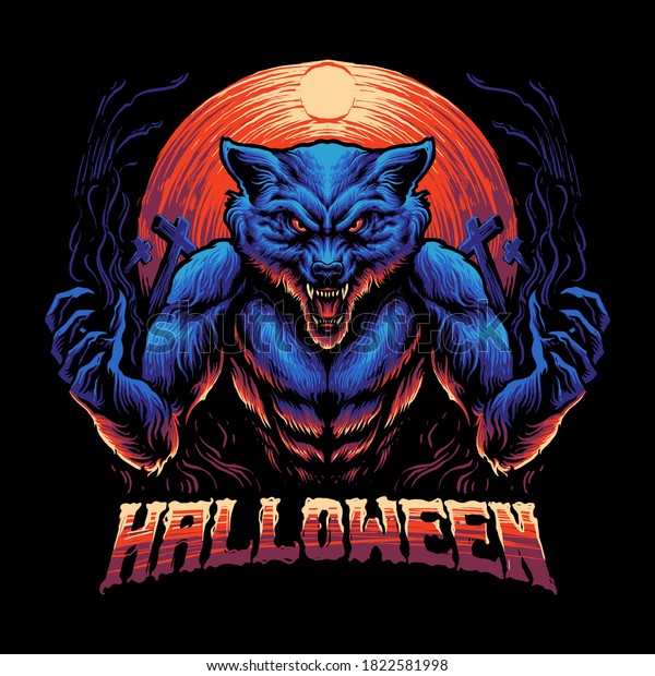 blue werewolf beast\
vector illustration
