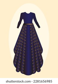 BLUE WESTERN BRIDE FROCK WITH GOLDEN DETAILING BLUE BELT FROCK FOR BRIDE