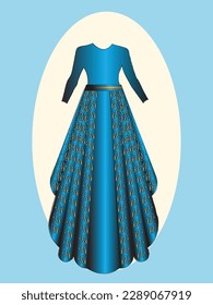 BLUE WESTERN BRIDE FROCK WITH GOLDEN DETAILING BLUE BELT FROCK FOR BRIDE