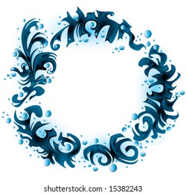 blue wet drops crazy feather border illustration vector