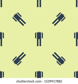 Blue Wetsuit for scuba diving icon isolated seamless pattern on yellow background. Diving underwater equipment.  Vector Illustration