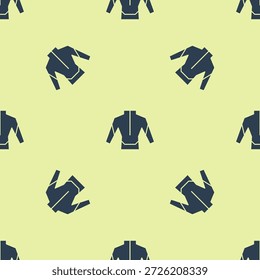 Blue Wetsuit for scuba diving icon isolated seamless pattern on yellow background. Diving underwater equipment.  Vector