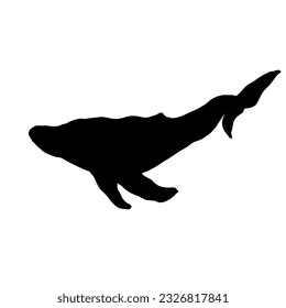 Blue whale aquatic mammal silhouette. Cartoon vector graphics.