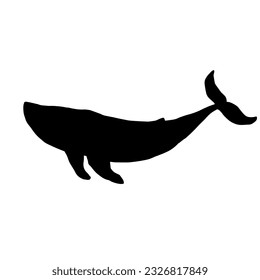 Blue whale aquatic mammal silhouette. Cartoon vector graphics.