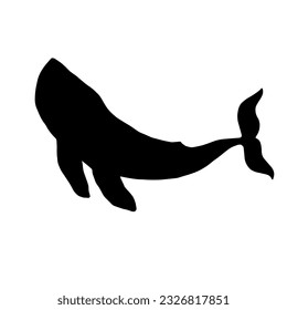 Blue whale aquatic mammal silhouette. Cartoon vector graphics.