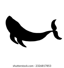 Blue whale aquatic mammal silhouette. Cartoon vector graphics.