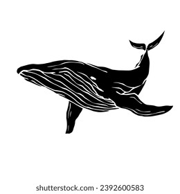 Blue whale aquatic mammal silhouette. Cartoon vector graphics.