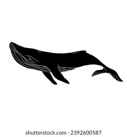 Blue whale aquatic mammal silhouette. Cartoon vector graphics.