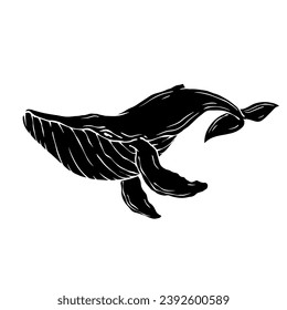 Blue whale aquatic mammal silhouette. Cartoon vector graphics.