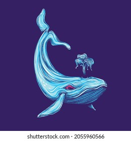 blue whale artwork illustration in dark background