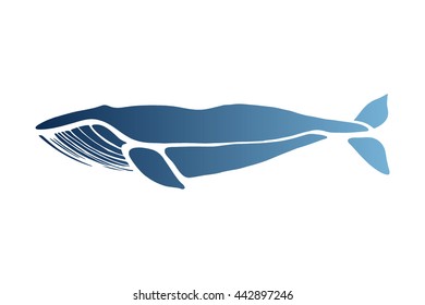 Blue whale. Balaenoptera musculus. Whale isolated on a light background. Logo for your design. Hand drawn.