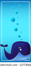 Blue whale Bookmark concept magazine, book, poster, abstract, element. The Theme Of Mermaids vector illustration.