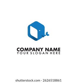 Ballena azul y Vector de la caja del logotipo simple minimalista