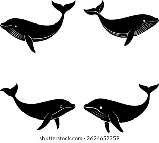 blue whale bundle vector silhouette